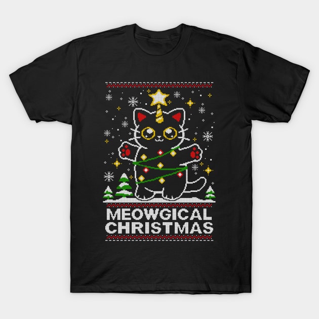 Meowgical cat Christmas ugly sweater T-Shirt by NemiMakeit